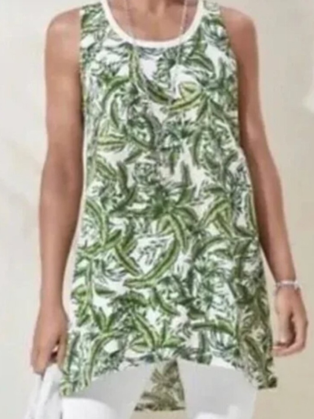 Cabi Green & White Paradise Tropical Leaves Cotton Swim Cover Size Large